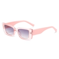 Modern rectangle sunglasses featuring transparent pink frames and purple gradient lenses - One Size / Pink Frame Gradient Grey Lens