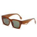 Amber brown oversized rectangular sunglasses with dark green lenses and geometric cutout - One Size / Tea Frame Green Lens