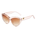 Cat eye sunglasses with pink transparent frame and gold V detail on the temples - Champagne Frame Double Tea Lens