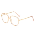 Retro TR90 anti-blue light glasses with faceted amber frame and golden metal temples - Transparent Tea