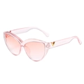 Cat eye oversized sunglasses with transparent pink frame and golden V hardware detail - Pink Frame Gradient Pink Lens