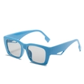 Fashionable oversized sky blue sunglasses with wide hollow temples and grey lenses - One Size / Blue Frame Grey Lens