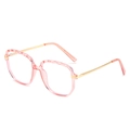 Transparent pink TR90 geometric octagon glasses frame with gold metal temples - Pink