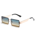 Retro rectangle sunglasses featuring blue-to-yellow gradient lenses and gold metal temples - Gold Frame Green Tea Lens