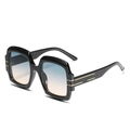 Oversized square sunglasses in black frame with blue-pink gradient lenses for women - Black Frame Green Tea Lens