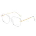 Retro TR90 square anti-blue light glasses with transparent textured frames and gold metal temples - Transparent Frame