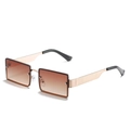 Retro square sunglasses featuring brown gradient lenses and wide golden metal temples - Gold Frame Gradient Tea Lens