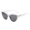 Retro cat-eye sunglasses with white glossy frames and golden V metal temple accents - White Frame Gray Lens
