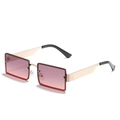 Rectangle rimless sunglasses with pink gradient lenses and wide gold metal temples - Gold Frame Gray Pink Lens