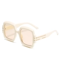 Oversized cream square sunglasses with light brown lenses and gold temple accents - Beige Frame Light Tea Lens