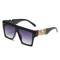 Square black sunglasses with purple gradient lenses and gold floral metal ornaments - Black Frame Double Gray Lens