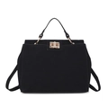 Vintage matte black top handle crossbody bag with gold hardware and classic metal buckle - Black (Frosted Texture)