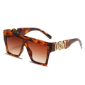 Oversized square tortoise shell sunglasses with gold metal accents and brown gradient lenses - Leopard Frame Gradient Brown Lens