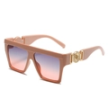 Oversized square sunglasses in nude pink with gradient lenses and gold metal accents - Pink Frame Green Pink Lens