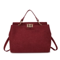 Vintage burgundy frosted leather handbag with a gold metal lock and adjustable strap - Wine Red (Frosted Texture)