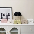 Quilted soft leather chain shoulder bag for women with turn-lock in multiple colors - Off White