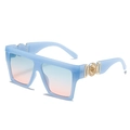 Square oversized light blue sunglasses with gradient lenses and golden floral detail - Blue Frame Blue Pink Lens
