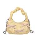 Sac hobo plissé jaune pâle avec nœuds roses et bandoulière chaîne pour femme - Jaune