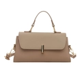 Latte-Lederhandtasche mit goldener Metallschnalle und abnehmbarem Schultergurt - Khaki