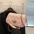 Pink quilted shoulder bag with soft texture and silver chain strap for women - Pink