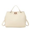 Chic beige lychee grain leather tote bag with elegant golden turn-lock closure - Off-white (Litchi Grain)
