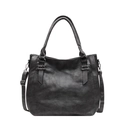 Retro charcoal grey PU leather tote bag with large capacity and silver metal buckles - Dark Gray