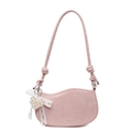 Pink wavy hobo shoulder bag with bow detail and pearl heart charm accessory - Pink