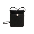 Mini black woven straw crossbody bag for women with pearl detail and slim shoulder strap - Black
