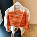 Borsa a tracolla arancione tessuta a mano con lunghe frange e manico circolare - Arancione