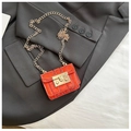 Mini orange crossbody bag with crocodile pattern, gold chain strap and square metal lock - Orange
