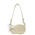 Chic cream white faux leather underarm bag with wavy edge and lace bow charm - Yellow
