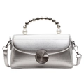 Silver metallic handbag with pearl handle and spiral buckle for elegant women's fashion - Silver