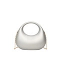 Silver crescent acrylic handbag with round handle and gold chain strap for women - Silver