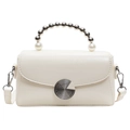 Creamy white crossbody bag with pearl and silver bead handle and metal twist lock - White