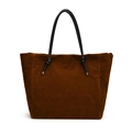 Dunkelbraune Wildleder-Tote-Bag mit schwarzen geknoteten Henkeln für minimalistischen Stil - Braun