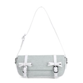 Borsa sottobraccio in denim azzurro con cinturini in pelle bianca e fiocchi per donna - Verde