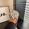 Silver 3D rose acrylic evening bag with metallic finish and beaded chain strap - Silver
