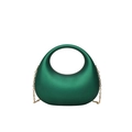 Dark green acrylic crescent evening clutch bag with gold chain strap on white background - Green