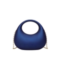Minimalist navy blue acrylic evening bag with semi-circular cutout handle and gold chain - Blue