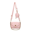 Light pink quilted crossbody bag with golden chain and wide strap including mini pouch - Pink
