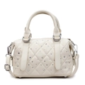 Sac Boston matelassé crème élégant avec strass brillants et détails en métal argenté - Blanc Cassé