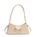 Bolso bandolera beige de charol con lazo decorativo y herrajes plateados - Caqui