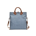 Blaue Canvas-Tasche mit weißen Nähten und braunen Ledergriffen für den Alltag - Blau