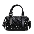 Sac Boston matelassé noir avec strass brillants et motif en losange classique - Noir