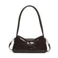 Bolso de hombro en charol marrón oscuro con detalle de lazo y acabado brillante - Marrón