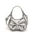 Mini silver bow handbag for girls with metallic finish and adjustable shoulder strap - Silver