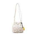 White leather drawstring bucket bag with adjustable strap and cute elephant charm - Off White