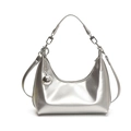 Metallic silver crescent moon bag with glossy finish and stylish metal ball charm - Silver