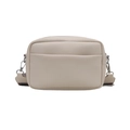 Beige crossbodytas van PU-leer met kiezelstructuur en een brede schouderriem met print - Khaki