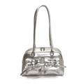 Chic silver bowling bag with bow-knot pockets and slim shoulder straps in metallic finish - Silver